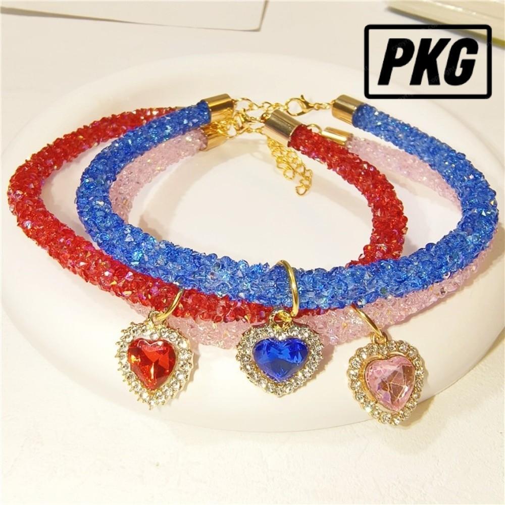 REPKG Love Pendant Necklace, Rhinestone Collar Pet Accessories Crystal Dogs Collar, ของขวัญปรับได้ D