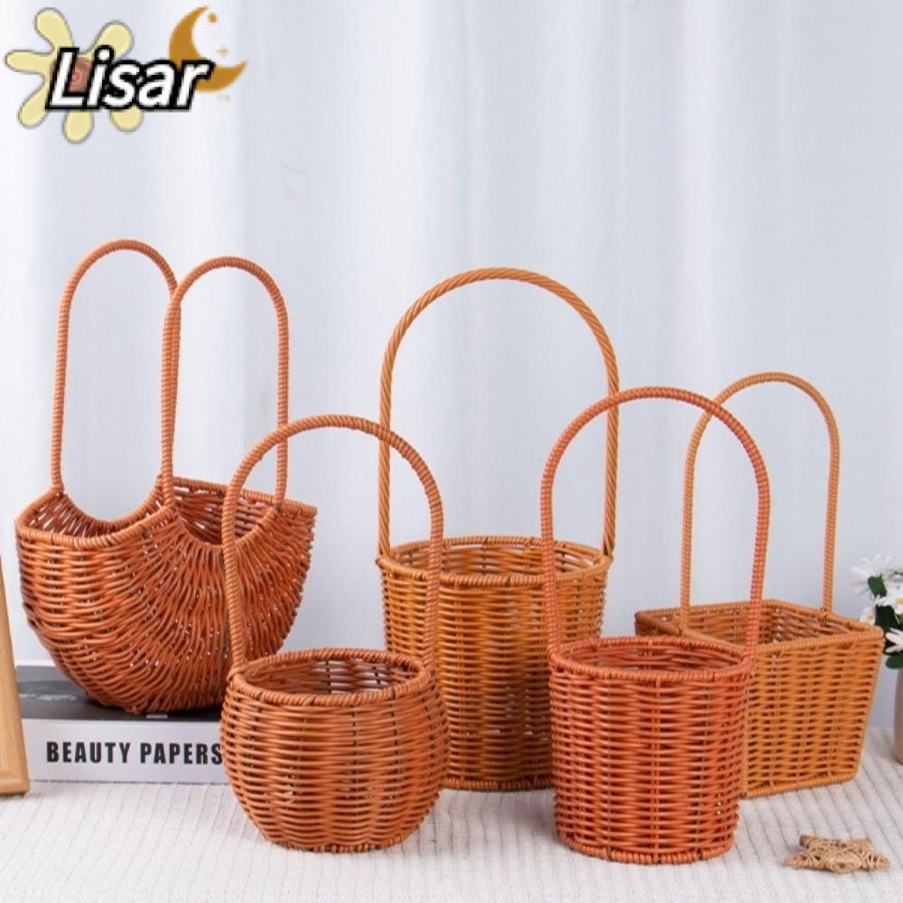 LISAR เลียนแบบตะกร้าหวาย,พร้อมที่จับทอมือเจ้าสาวตะกร้าดอกไม้,แฟชั่นปิคนิคคอนเทนเนอร์ Willow หวายปิกนิกทอผ้าตะกร้าของขวัญตกแต่ง