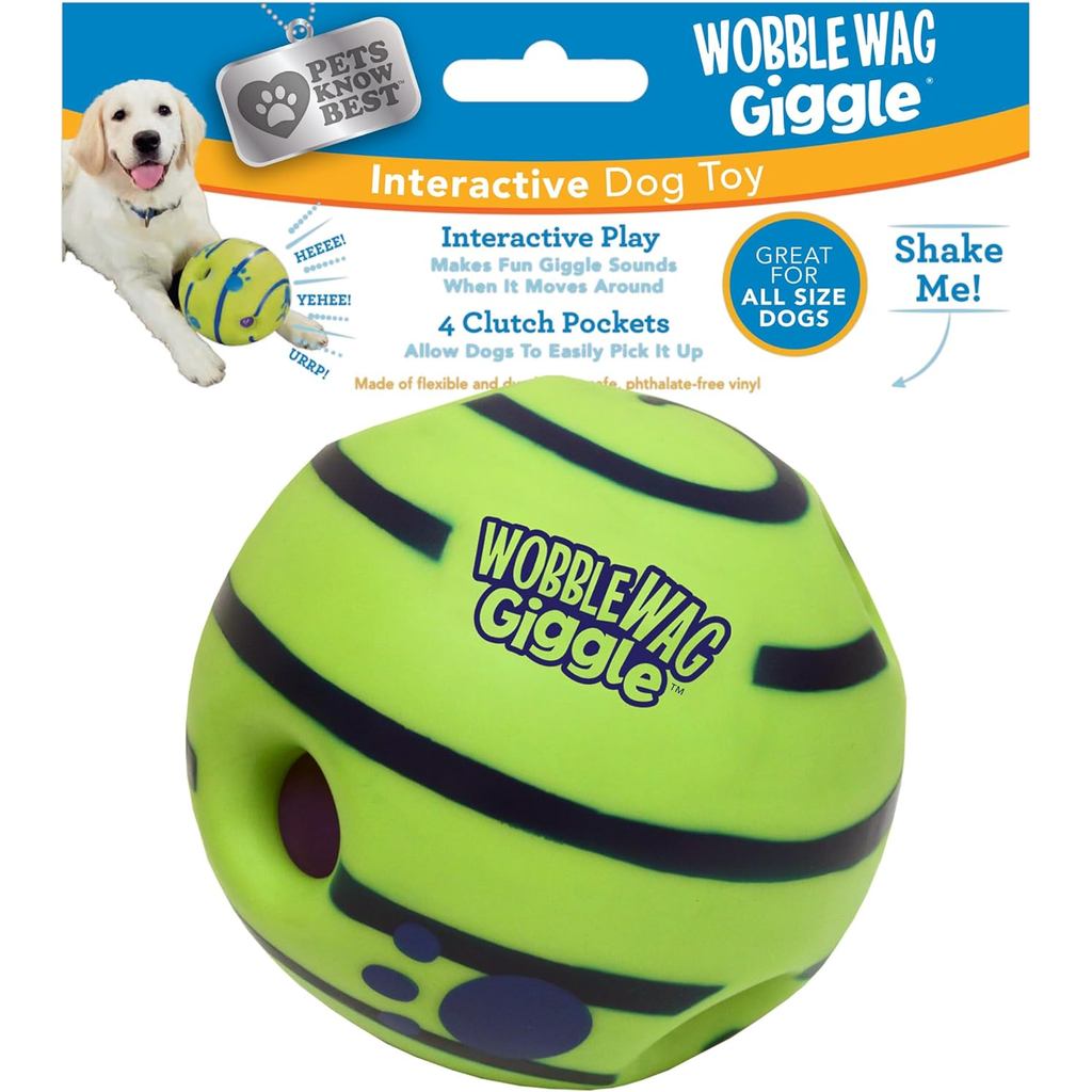 Wobble Wag Giggle Ball, ของเล่นสุนัขแบบโต้ตอบ, เสียง Giggle สนุกเมื่อม้วนหรือเขย่า, สัตว์เลี้ยงรู้ว่