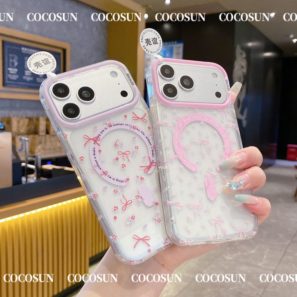 เคสป้องกันแม่เหล็กโบว์แวววาวเหมาะสําหรับเคสโทรศัพท์ iPhone 17 Pro max 16 15 14 13