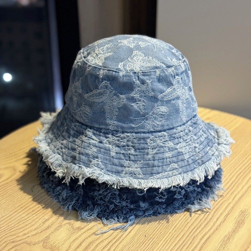ญี่ปุ่น Frayed Denim Bucket หมวกผู้หญิง Bowknot ล้าง Sun หมวก Streetwear
