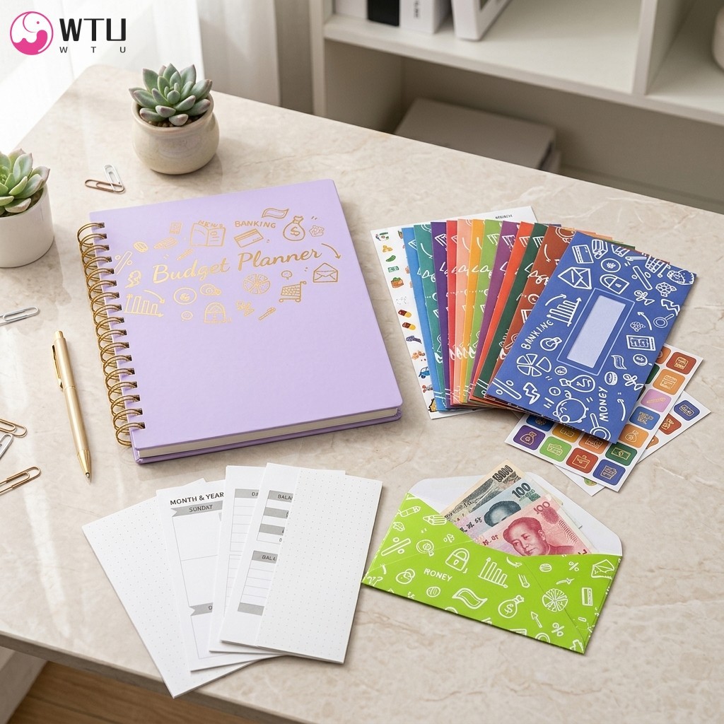 B5 Budget-Planner Notebook พร้อมถุงกระดาษสําหรับการจัดการการเงินกระดาษเป็นมิตรกับสิ่งแวดล้อมที่ทนทาน