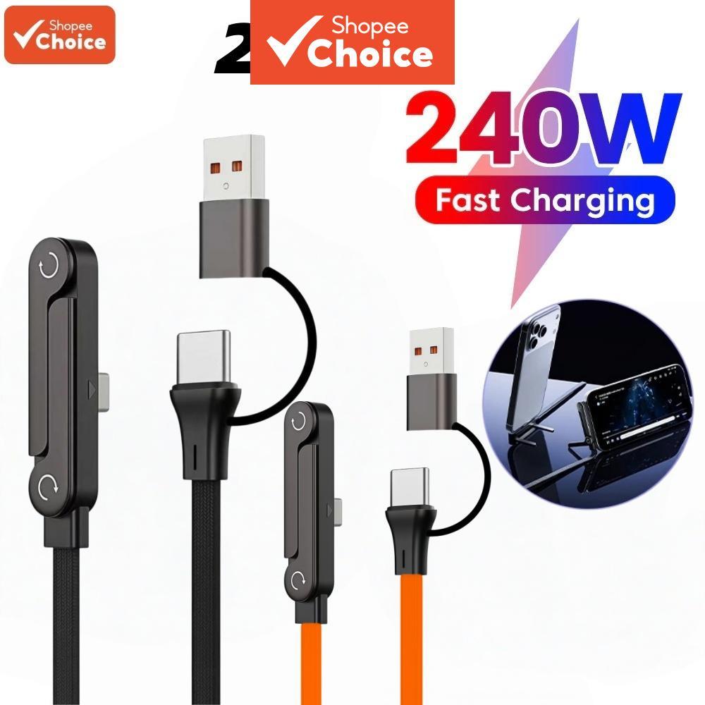 สายชาร์จเร็วพิเศษ 2-in-1 240W พร้อมขาตั้งโทรศัพท์ในตัว ใช้งานสะดวกสําหรับเล่นเกม ทํางาน หรือดูวิดีโอ
