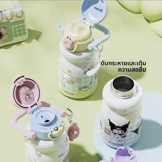 ✨ซานริโอ เด็กกระติกน้ําร้อนถ้วย540มิลลิลิตร316สแตนเลสที่มีจัดการและสายรัดนักเรียน/สาวออกนอกบ้านแบบพกพาถ้วยฉนวนกันความร้อนเย็นการจัดเก็บแบบพกพาป้องกันการรั่ว