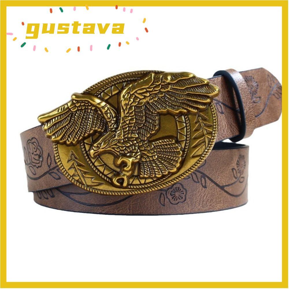 GUSTAVA Retro Belt, Punk Western Cowboy Jeans Belt, Fashion Wide Retro PU Waistband Men Women