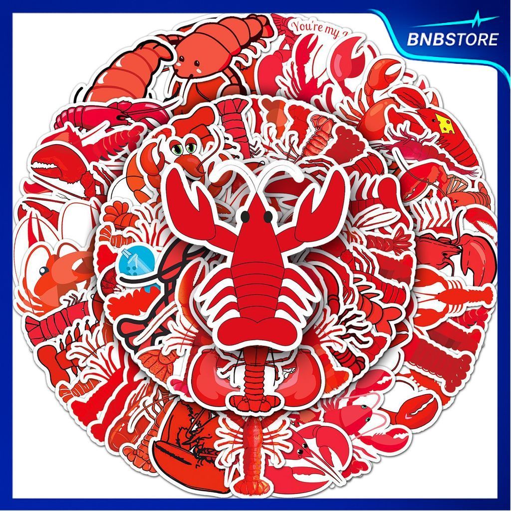 🍀ส่งจากไทย🍀 50แบบ สติกเกอร์ กุ้งล็อบสเตอร์ lobster cartoon marine sticker พร้อมส่ง