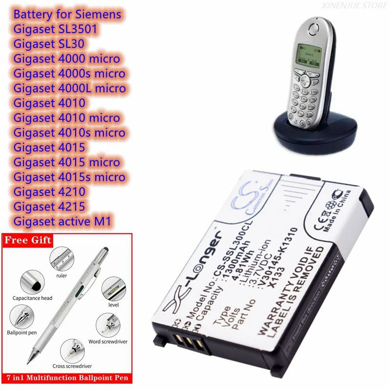 แบตเตอรี่โทรศัพท์ไร้สาย 3.7V/1300mAh สําหรับ Siemens Gigaset SL3501,SL30,4000,,4000s,4000L,4010,4010