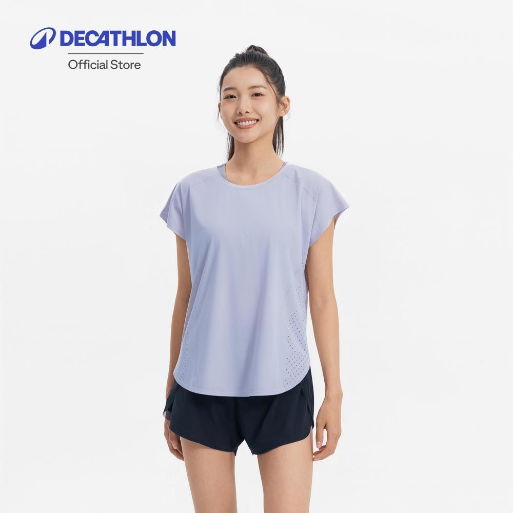Decathlon Women'S Cardio Training Loose-Fit Laser Cut T-Shirt เสื้อยืดผู้หญิงทรงหลวมสำหรับใส่คาร์ดิโอ - Grey