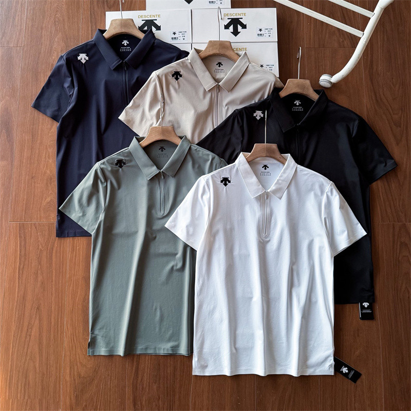 High-end Trend ผู้ชายและผู้หญิงเสื้อโปโล Arrow เย็บปักถักร้อยครึ่งซิปเสื้อ All-Match แขนสั้น Unisex