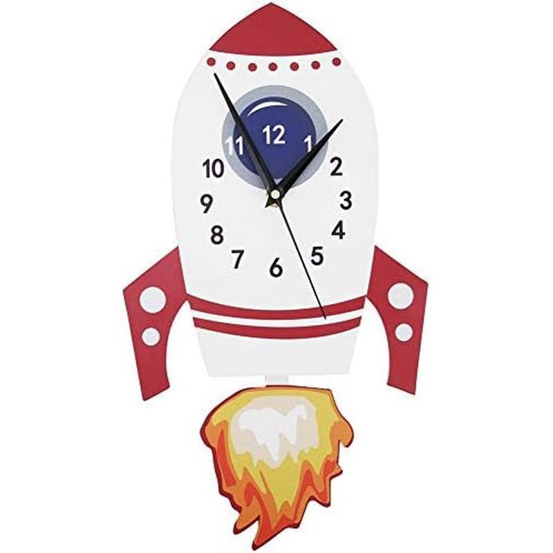 Large 3D Rocket Wall Clock,Kids Wall Clocks,Mute Wall Clock Silent Hanging Clocks Creative Hanging C