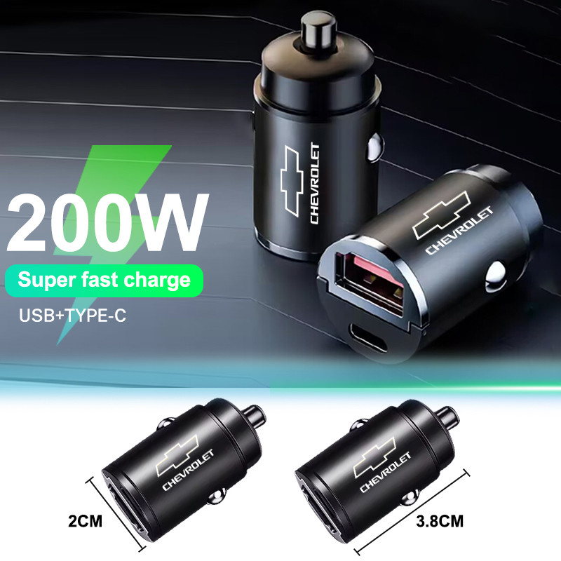 200W Car Charger USB Type-C Fast Charging Adapter รถอุปกรณ์เสริมสําหรับ Chevrolet Cruze Sonic Silver