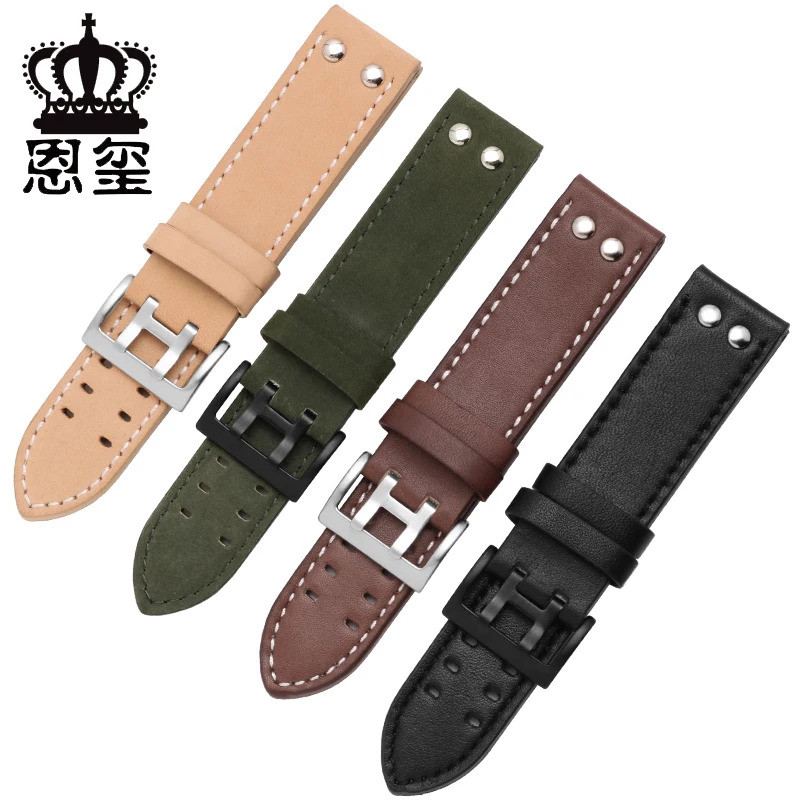 Genuine Leather watchband replacement leather strap Khaki Classic Jazz Seiko watch chain for Hamilto