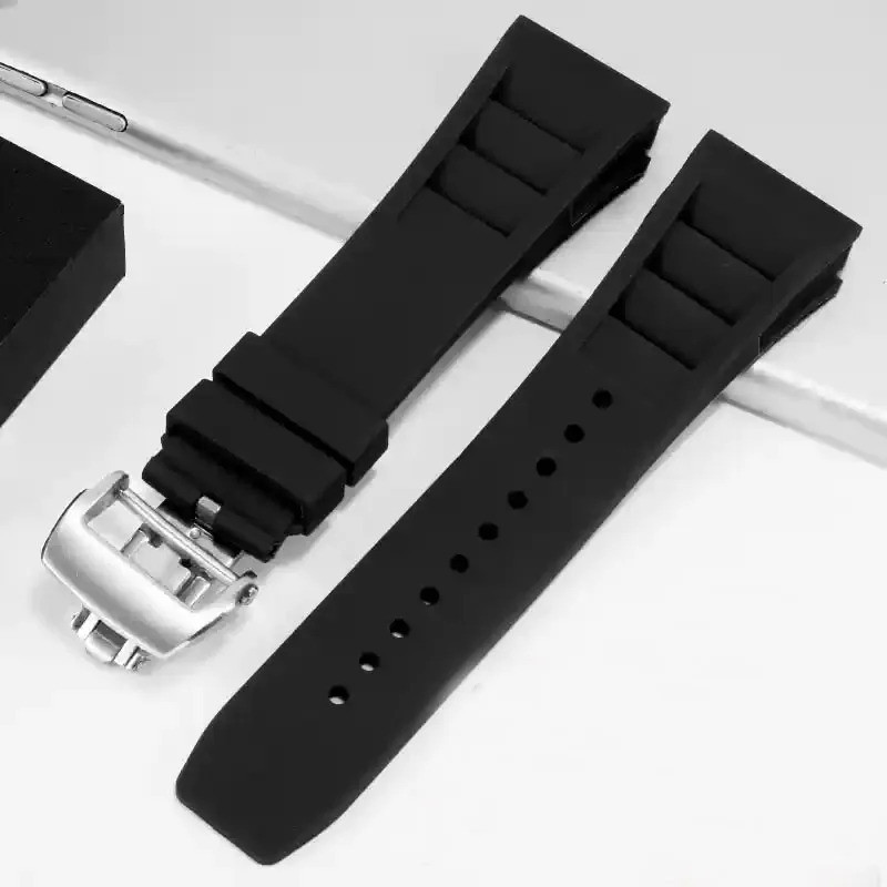 For RICHARD MILLE RM055 RM011 Series Waterproof Wristband Convex Mouth 25mm Soft Comfortable Rubber 