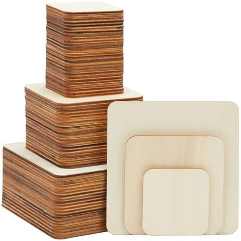 Bright Creations 70 Pack Unfinished Wood Squares for Crafts, Wood Burning, Engraving (3 Sizes, 2", 3