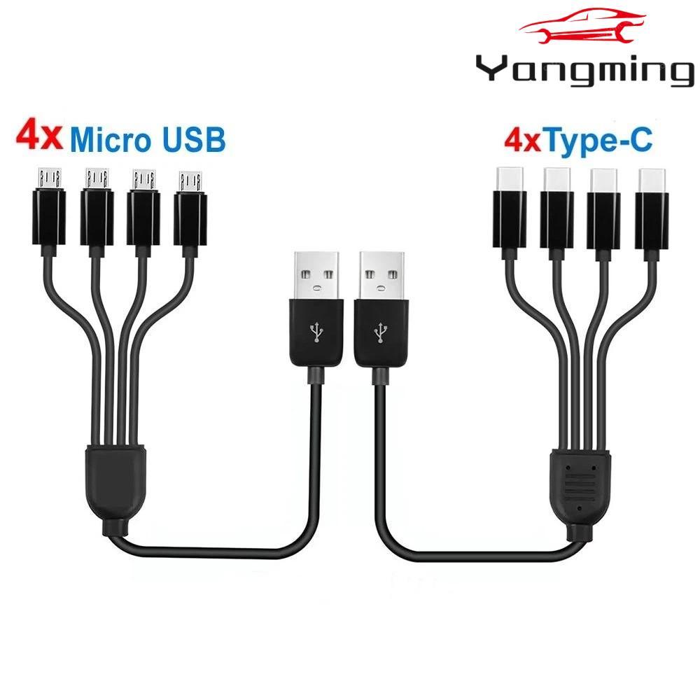 YANGMING สายเคเบิลข้อมูล USB, สายชาร์จหลายตัว 50 ซม., การชาร์จอย่างรวดเร็วสากล 5V 4 พอร์ต USB C PD Splitter Cable สําหรับ // Android