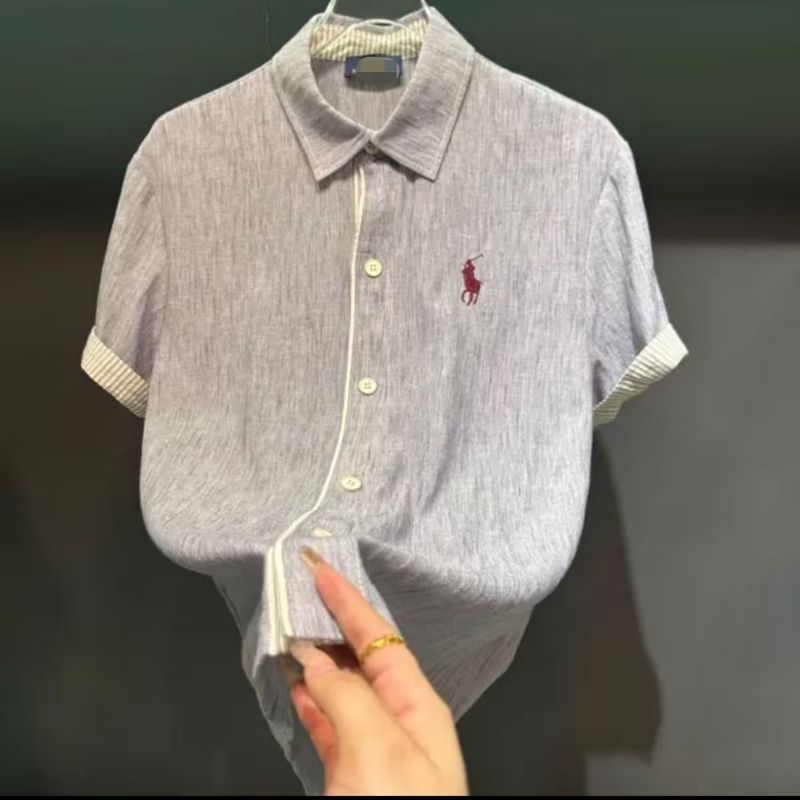 เสื้อเชิ้ตผู้ชาย Retro Old Money สไตล์ใหม่ แขนสั้น ปักปก ใส่ได้ทุกรูปแบบ