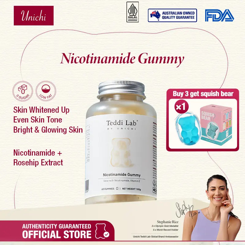 【Teddilab】【Free gift】 Nicotinamide Gummies | Unichi Flush Free Vitamin B3 with Rosehip, Vitamin E | 