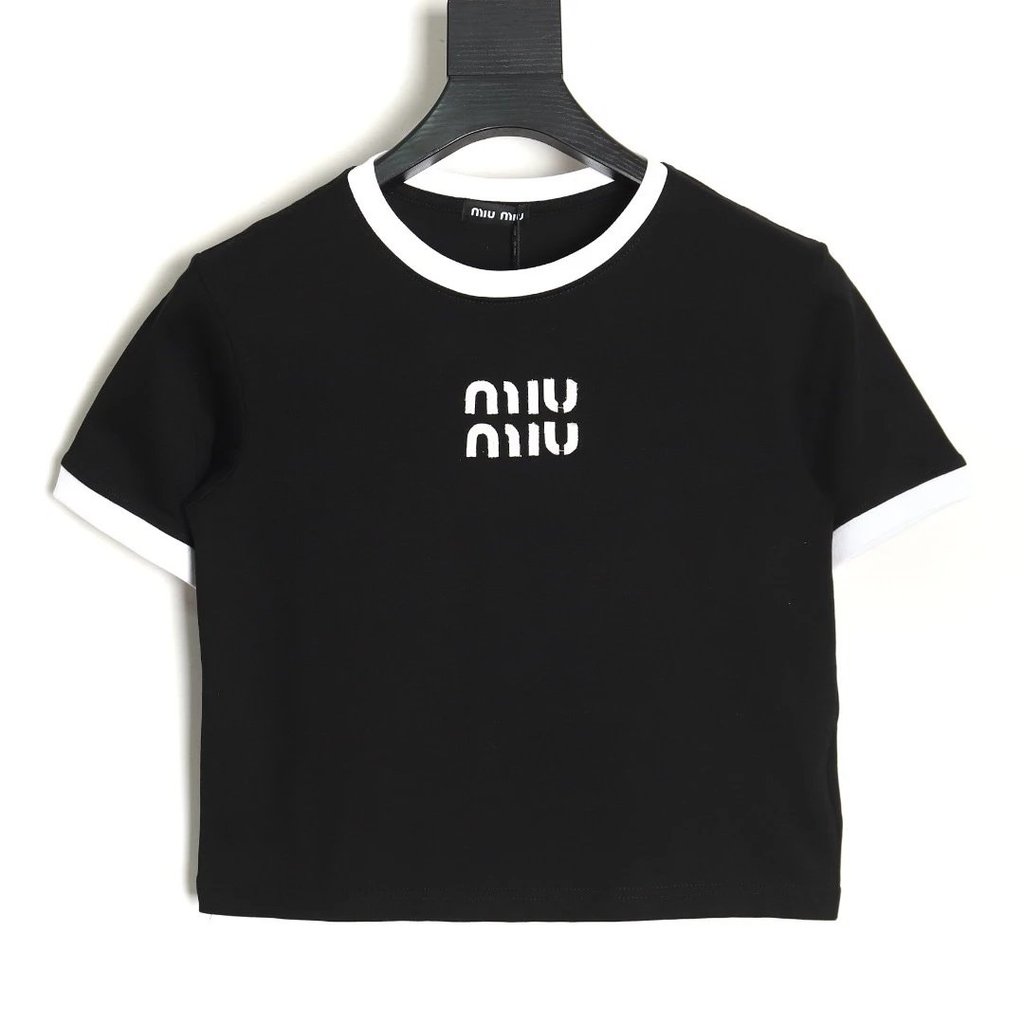Miumiu Mumu Patch Letter logo เสื้อยืดแขนสั้น