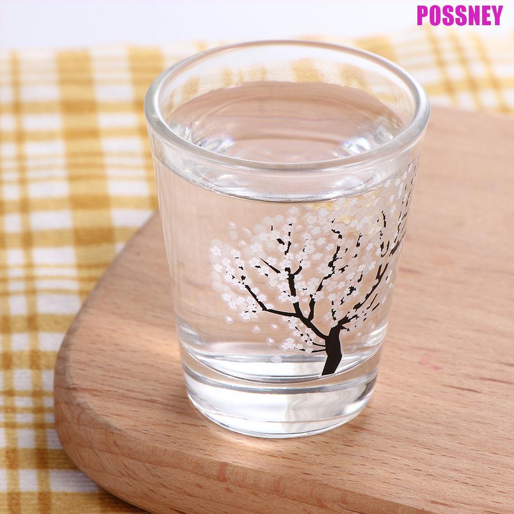 POSSNEY Glass 2oz Liquor Temperature Sensing Small Sakura Cup