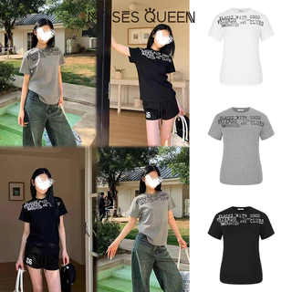 MOSESQUEEN เสื้อยืดแขนสั้นพิมพ์ลายตัวอักษร ทรงหลวม สวมใส่ง่าย เหมาะสำหรับหลายโอกาส #63674