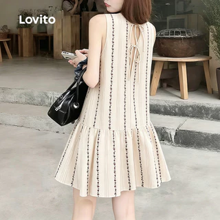Lovito เดรสลําลองผูกหลังชายกระโปรงระบายสําหรับฤดูร้อนของผู้หญิง L189ED020
