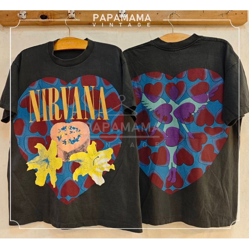 [ NIRVANA ] Nirvana Heart Shaped Box  ผ้า100 ฟอกนุ่ม วินเทจ Vtg.Nirvana HSB papamama vintage shirt