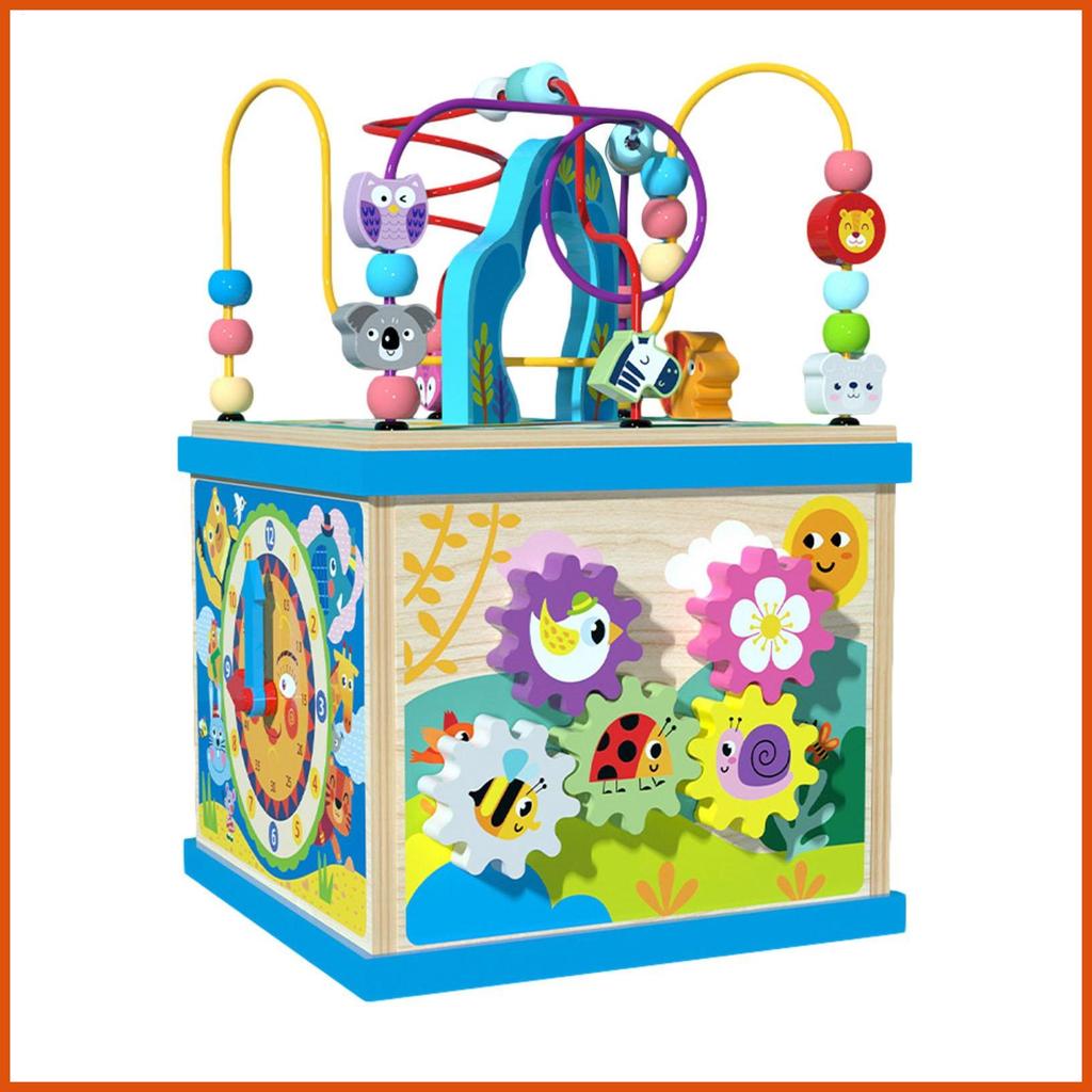 ไม้กิจกรรมเด็ก Cube มัลติฟังก์ชั่นกิจกรรมเด็ก Cube ลูกปัดไม้ปริศนา Sorting & Stacking Board shinph