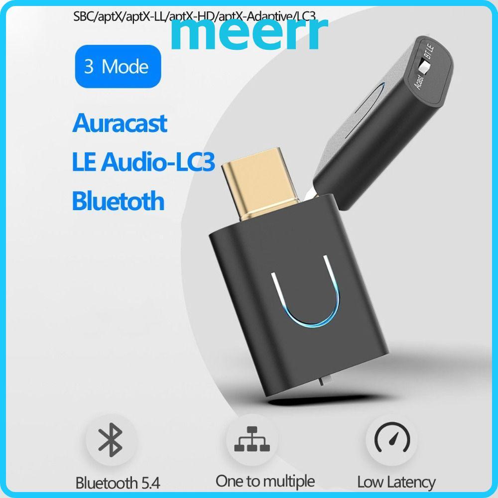 MEERR เครื่องส่งสัญญาณเสียงบลูทูธ 5.4, พร้อมอะแดปเตอร์สเตอริโอไร้สาย Auracast LC3 Type-C, Professional Latency ต่ํา aptX-LL/HD LE เครื่องส่งสัญญาณเสียงโฮมเธียเตอร์
