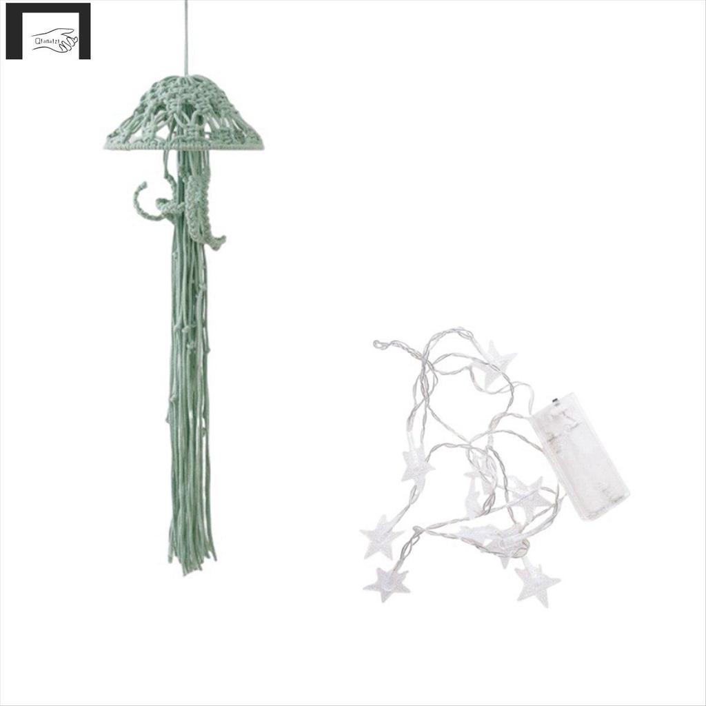 [qianaizi]Boho Macrame Dream Catcher เครื่องประดับทอทํามือพร้อมไฟสตริงแมงกะพรุน Dream Catcher สําหรั