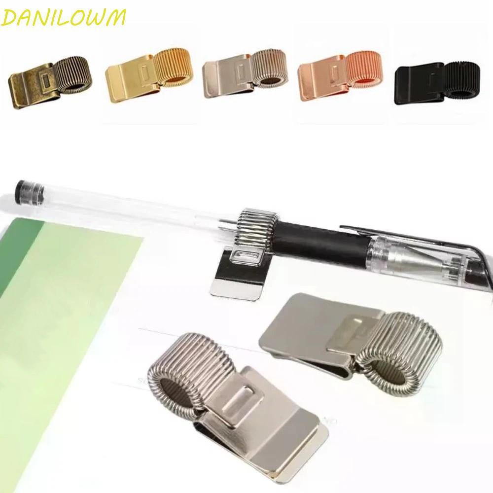 DANILOWM คลิปปากกาโลหะ, ทนทาน Heavy-Duty Spring Pen Clip, Portable Notepad Secure Grip Telescopic Spring Creative Notebook Pen Holder Student Use