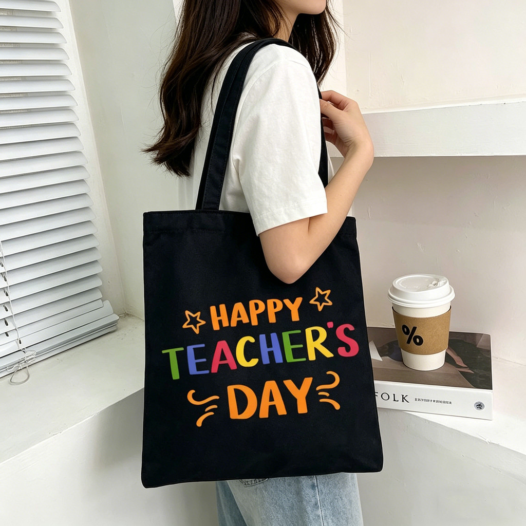 Beg Tote Kanvas Hari Guru สําหรับ Cikgu Cute Happy Teachers Day Shoulder Bag มีให้เลือกหลากหลาย