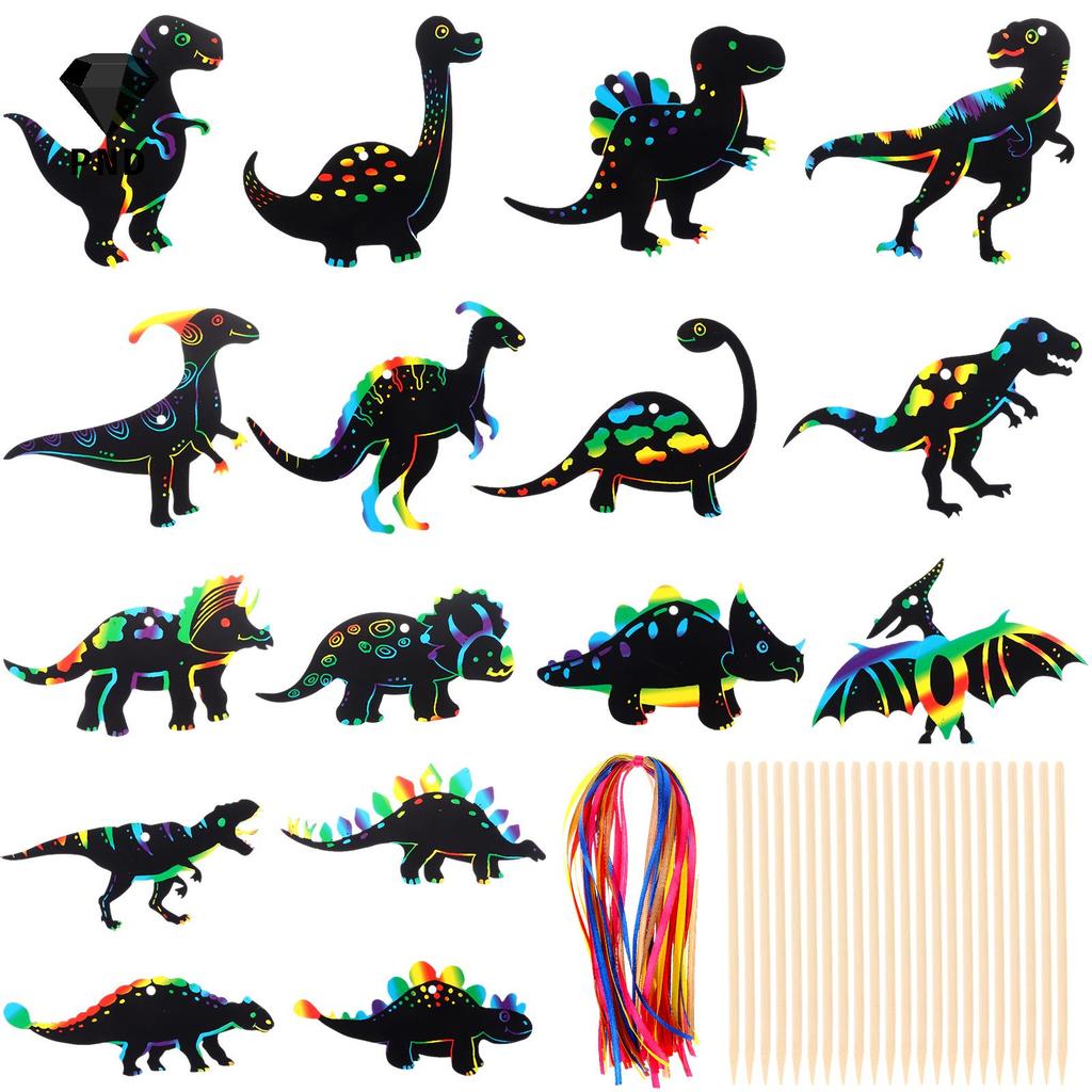 PND 64 ชิ้นไดโนเสาร์ Theme Scratch การ์ด Rainbow Scratch กระดาษไดโนเสาร์หัตถกรรม Art การ์ดไดโนเสาร์ 