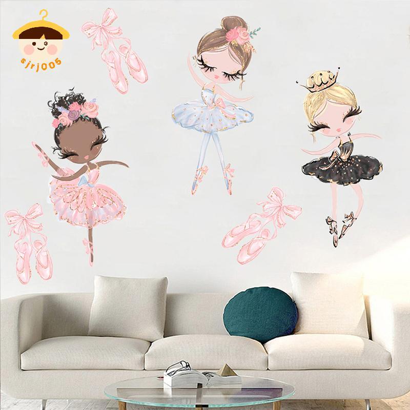 〔8C05〕 Ballet Dancer Wall Stiers สําหรับห้องเด็กสาวการ์ตูน Wall Stiers ตกแต่งห้องนั่งเล่นห้องนอน Bag