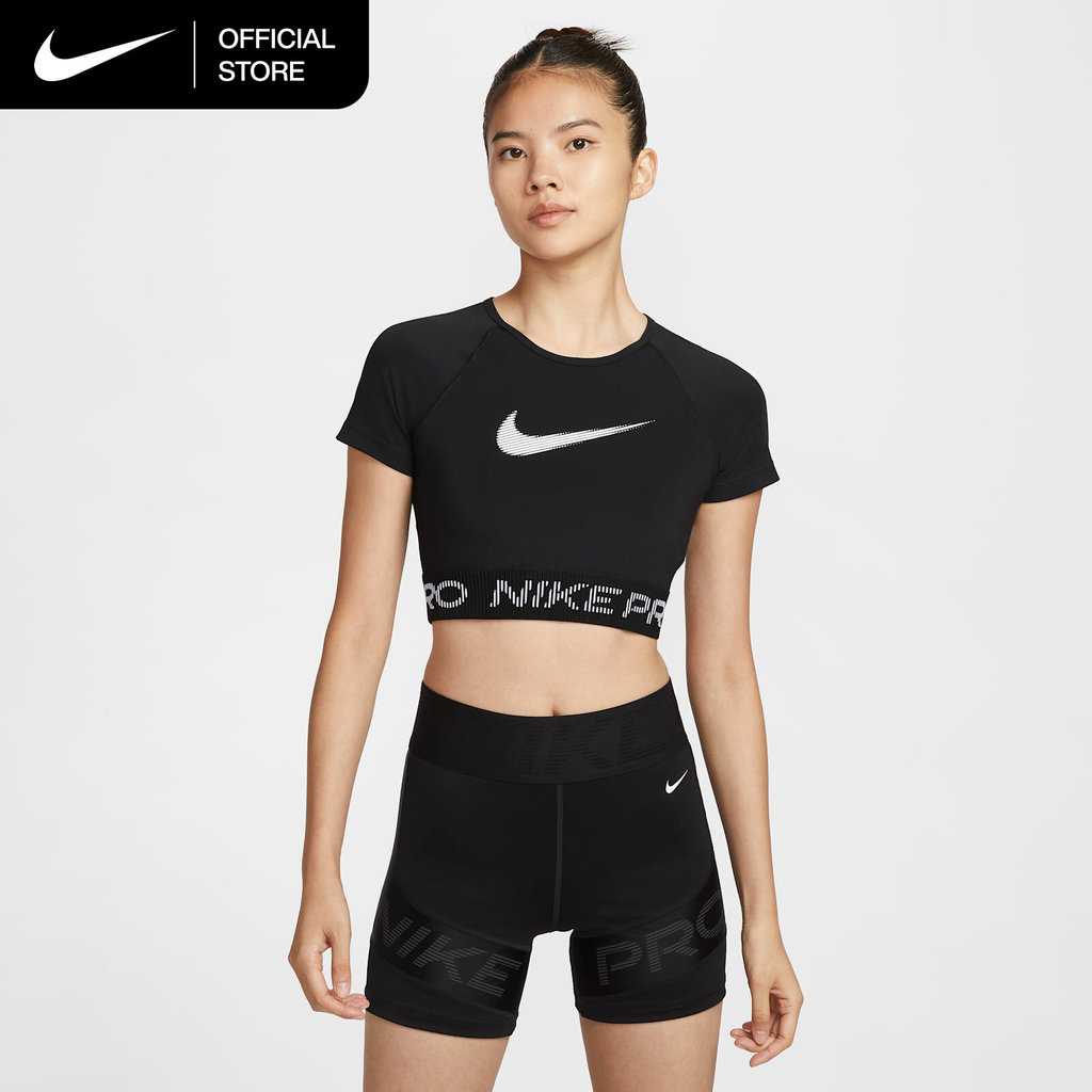 Nike Dri-FIT Women's Pro Short-Sleeve Cropped Graphic Top - Black [HV3674-010]