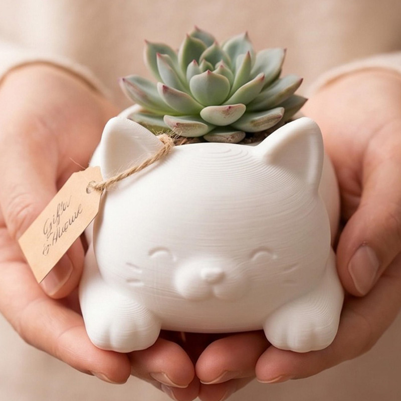 Mini Lying Cat Shape 3D พิมพ์กระบองเพชรการเพาะปลูกกระถางดอกไม้ - Creative ลูกแมวจัดแต่งทรงผม Succulents ปลูก Plantpot
