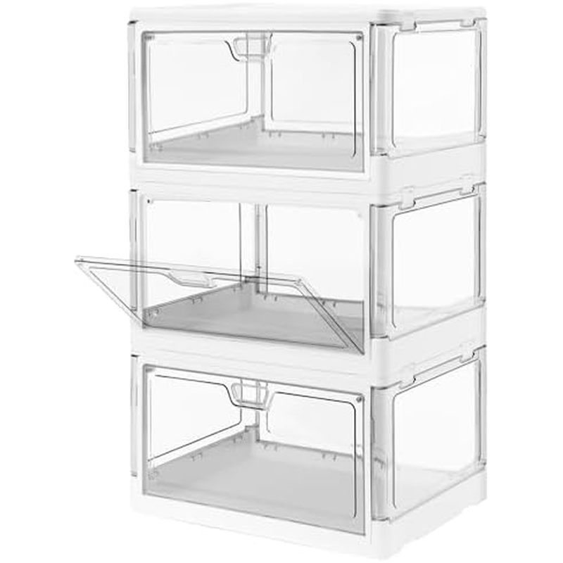 ar Stackable Storage Bins with Lids Magnetic Doors Open Front Foldable Folding Plastic Craft Contain