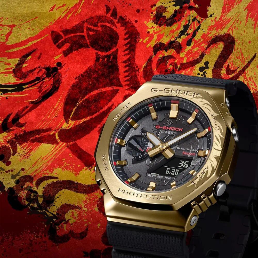 G//shock GBM-2100CX-9A gold นาฬิกาผู้ชาย GM2100 Sport Series กันน้ําควอตซ์ G-STEEL กีฬาเรซิ่นสายนาฬิ
