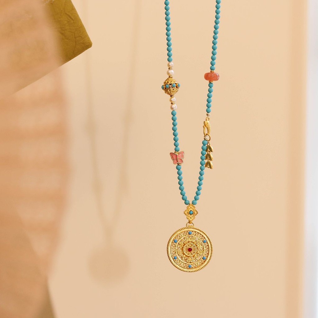 สร้อยคอ turquoise สไตล์จีนหรูหรา ใหม่สำหรับผู้หญิง Niche High-End TXT042802
