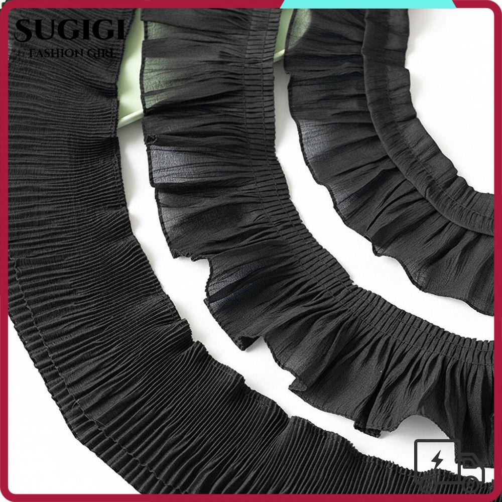 SUGIGI ชีฟองลูกไม้ Trims, 2Yards กว้าง 9-12 ซม.Ruffled Lace Trims, ผ้าชีฟอง
