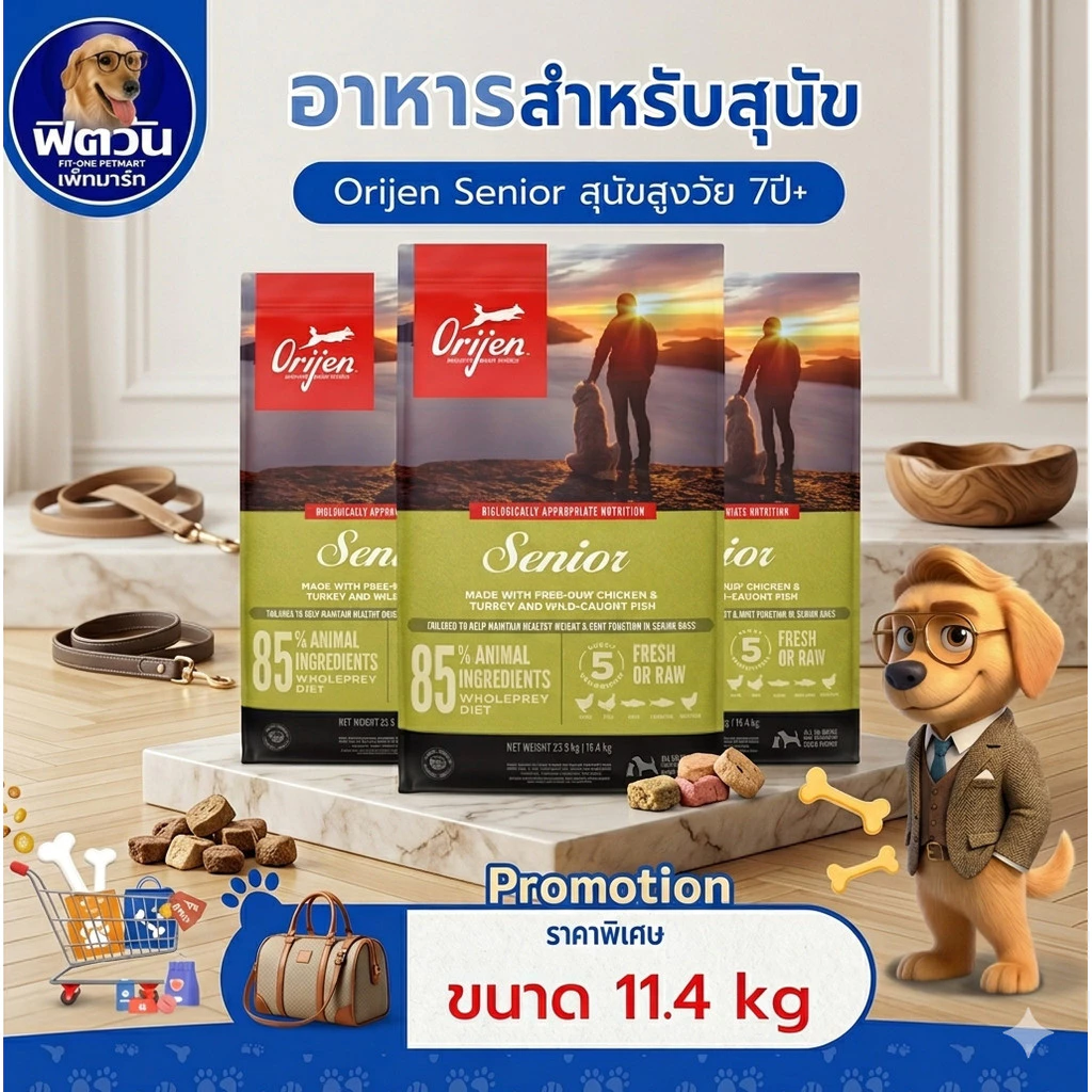 Orijen Senior อาหารสำหรับสุนัขสูงวัย 7+ ขนาด 11.40 KG.{อาหารสุนัขเม็ด}
