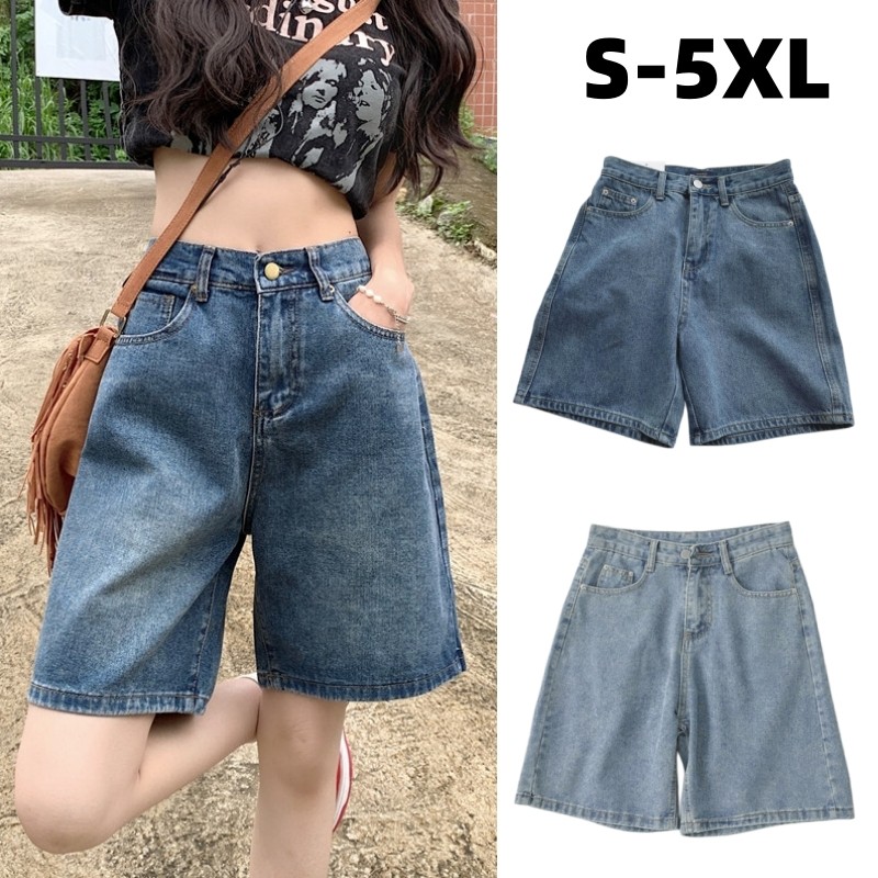 TAYCEN S-5XL(25-34) Plus size ผู้หญิง ยีนส์ขาสั้น  กางเกงยีนส์ ขาสั้น พลัสไซส์ วินเทจ