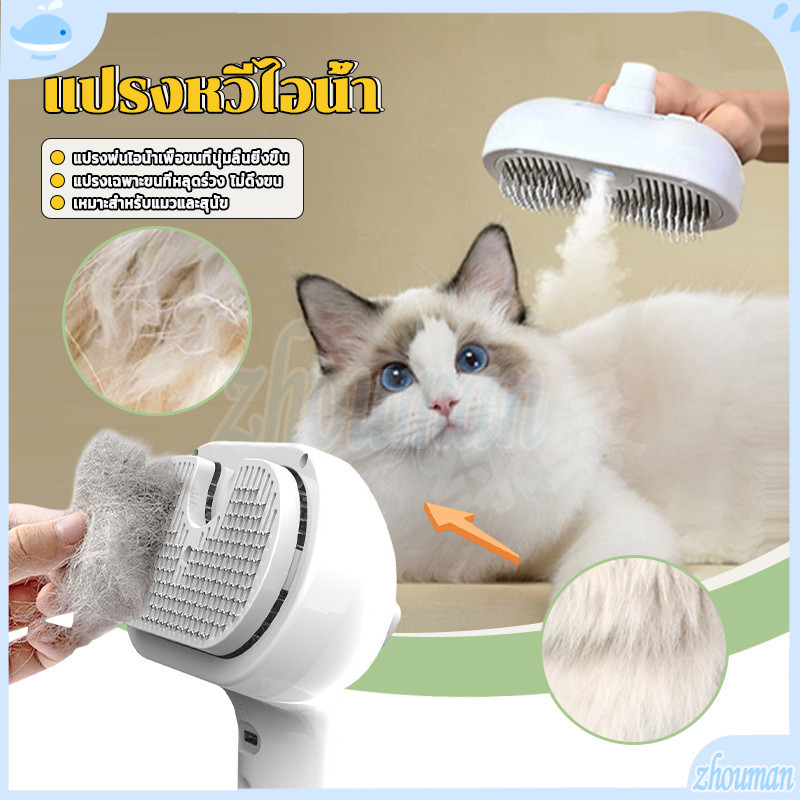 แปรงหวีไอน้ำ แปรงขนแมว 3 In 1 ชาร์จ Type-C เหมาะสำหรับแมวและสุนัขทุกขนาด ลดไฟฟ้าสถิตย์ แปรงขนหลุดได้