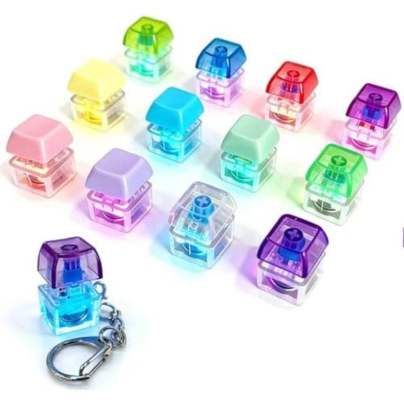 2 Pack Keyboard Fidget Keychain with LED Lights,Keyboard Fidget Toy,clicker fidgets(Transparent)