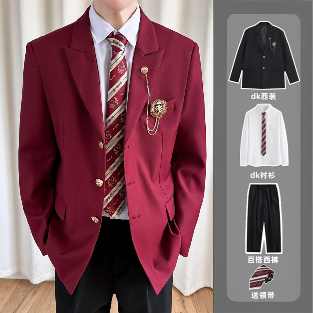 Eros Cupid Boys Fashion Uniform Suit Male Student Graduation Class Uniform Suit One Set Suit Red Jac