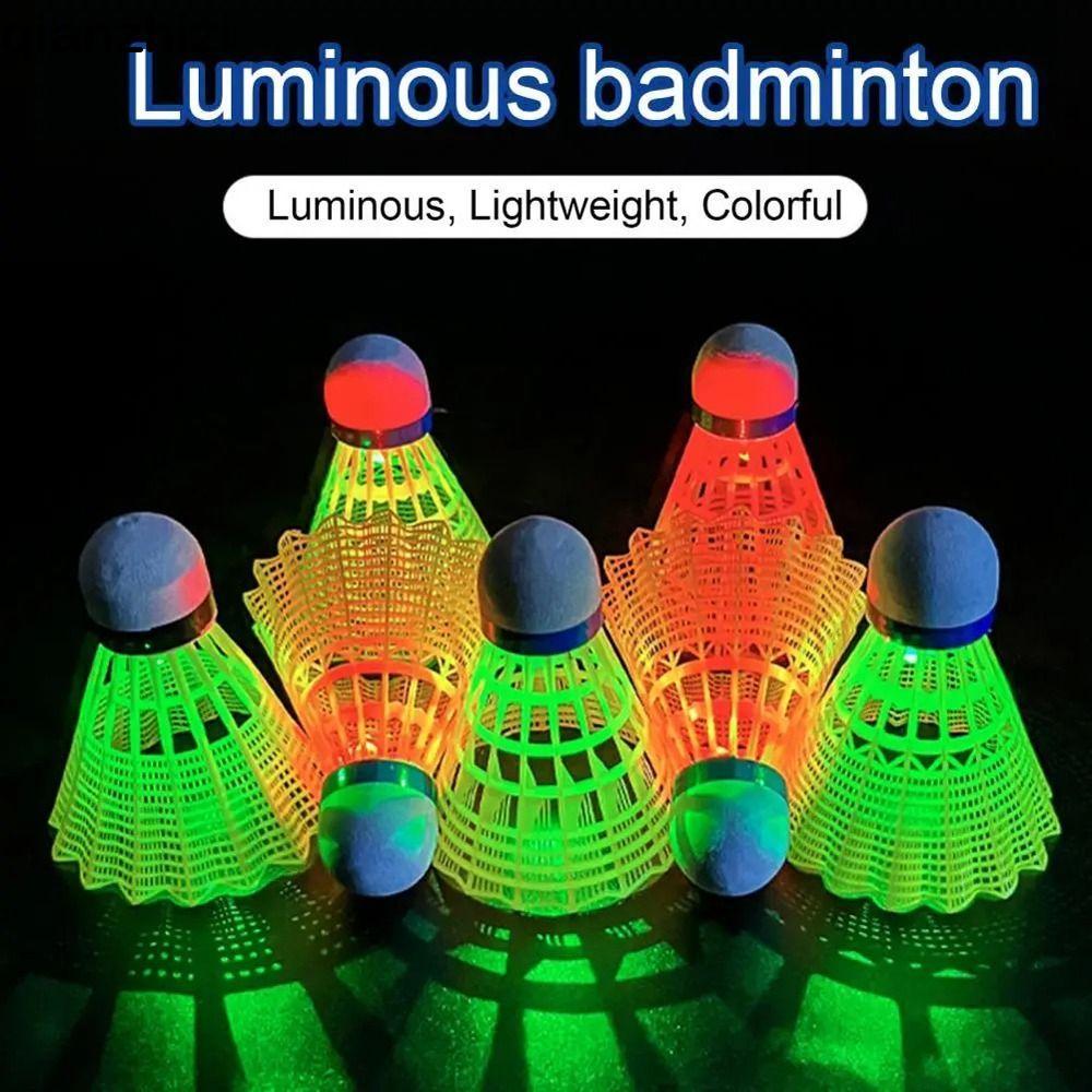 QIANZHIZ LED แบดมินตัน, ลูกบอลแสง Light-up Luminous ลูกแบดมินตัน, ไม้กีฬาไนลอนที่มีสีสันเรืองแสงแสงลูกขนไก่เกมกลางแจ้ง
