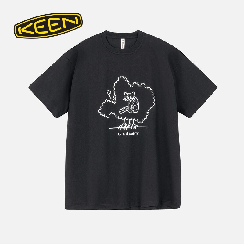 KEEN US4 OC/RP IRIOMOTE Fun CAT Casual TEE ผู้ชายและผู้หญิงกลางแจ้ง Street สไตล์รอบคอแขนสั้นเสื้อยืด