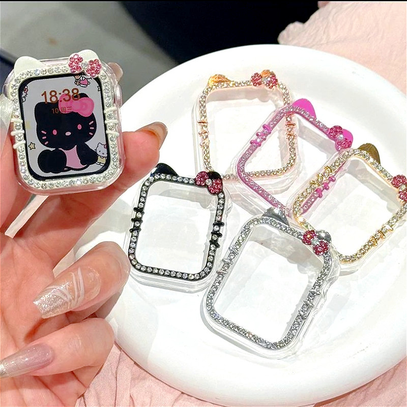 หรูหราแมวน่ารัก Bling Diamand กรอบกันชนสําหรับ Huawei Watch Fit 5 ลายการ์ตูน Hollow PC ใส