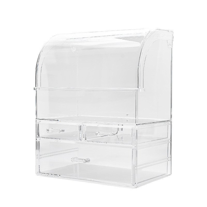 Flip Cosmetics Ready Stock Storage Box Red Large Net Shelf Transparent Tidy-up Desktop Capacity Anti