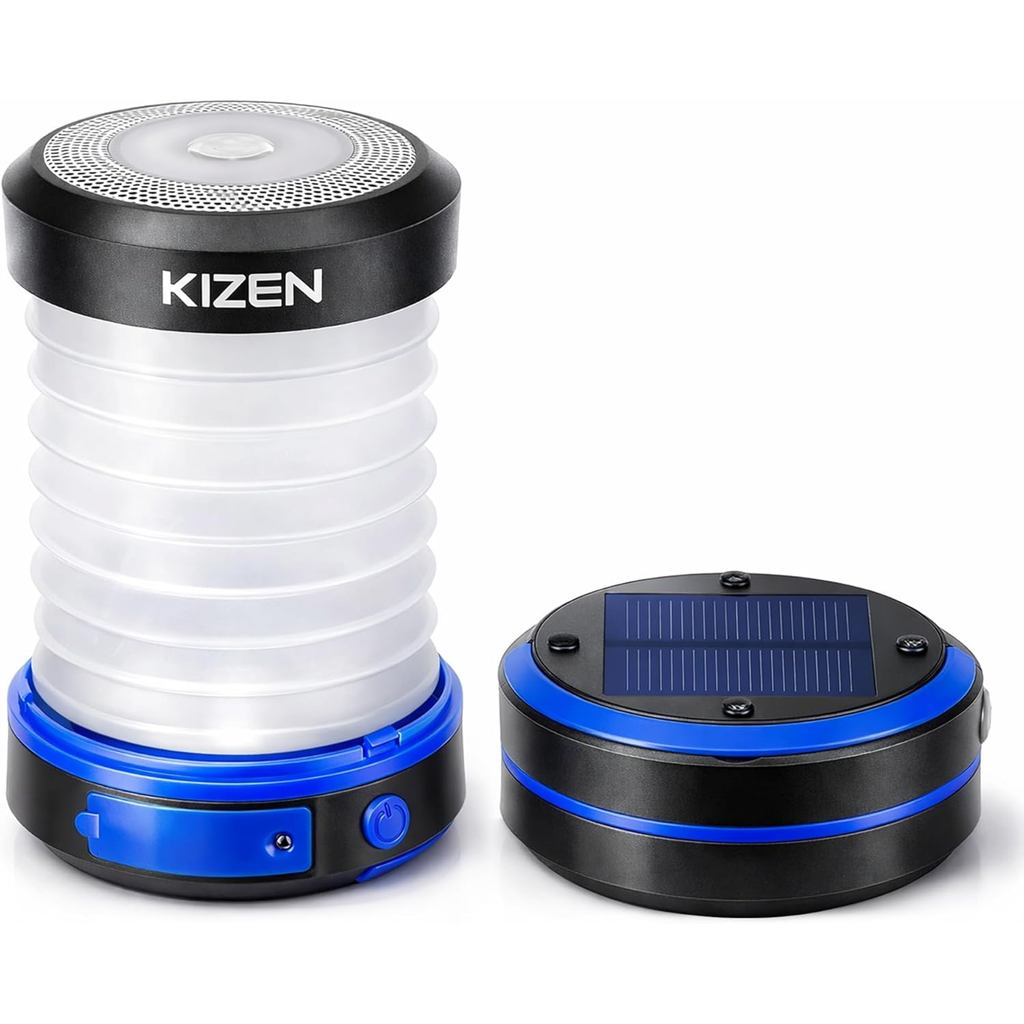 Kizen โคมไฟพลังงานแสงอาทิตย์กลางแจ้ง-พลังงานแสงอาทิตย์หรือปลั๊กโคมไฟแบบชาร์จไฟได้-ไฟ LED แบบพับได้สํ