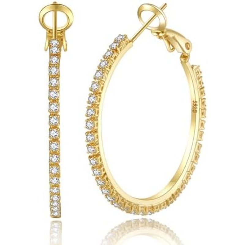 Earrings for Women Large Rhinestone Hoop Earrings Thin Hypoallergenic Cubic Zirconia Earrings for Wo